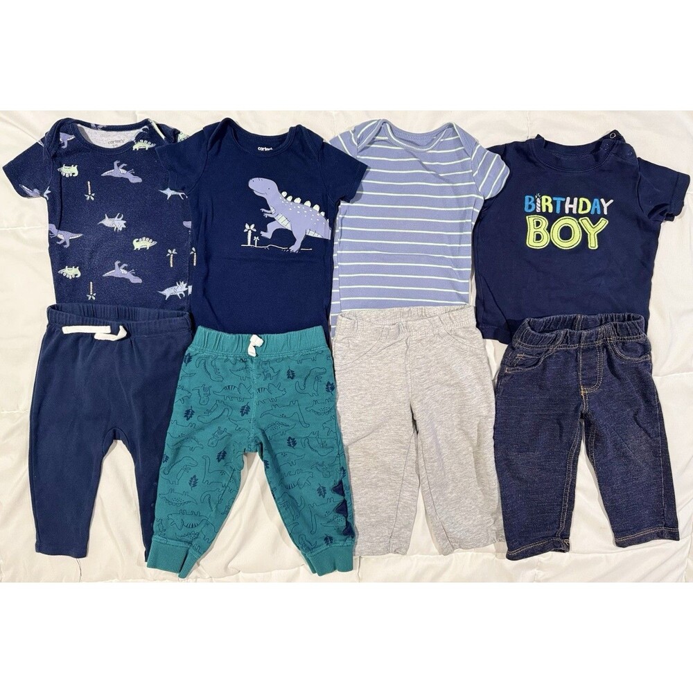 Vintage Y2K Carters 12M Boys Bundle Of 8 Dinos Birthday Jeans Tops Pants 12-18M